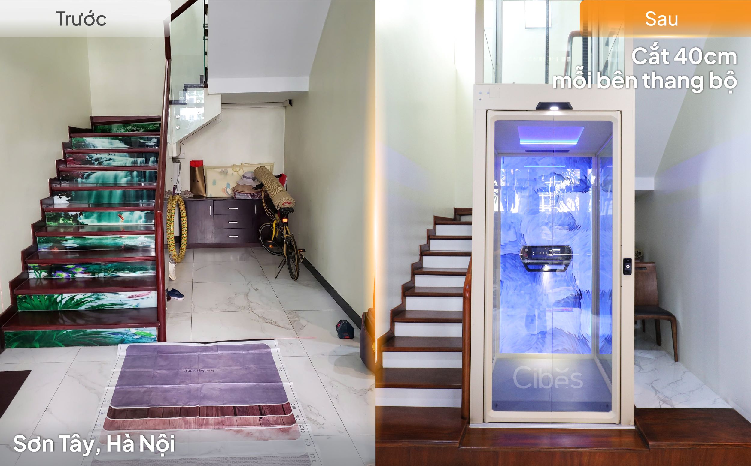 trước và sau khi lắp đặt thang máy Cibes